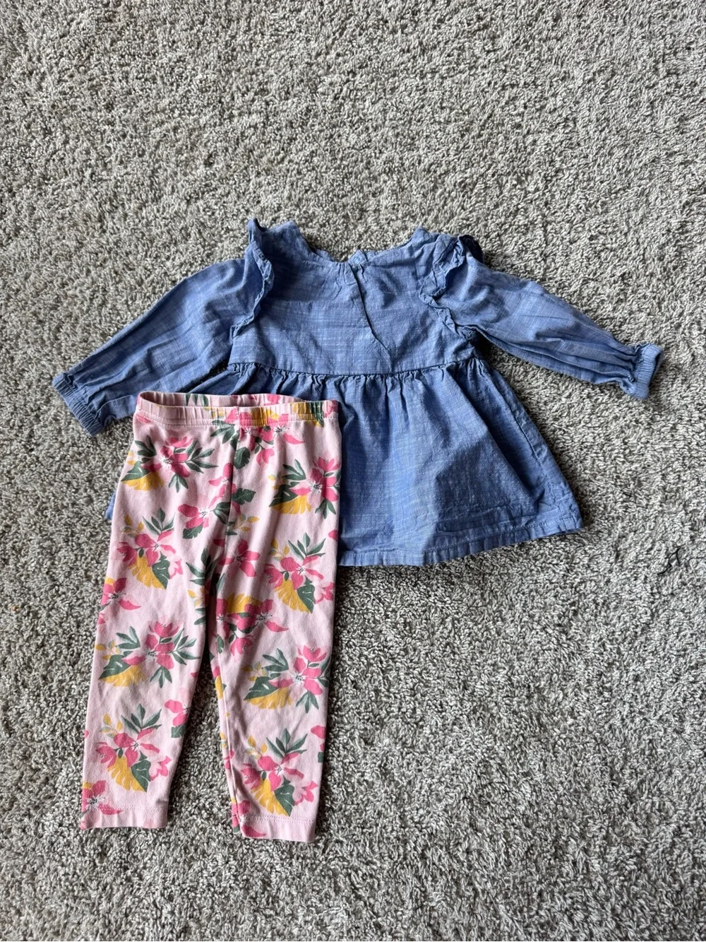 Baby Girl 18 Month Clothing bundle Pink Floral & Chambray Toddler Outfit Set